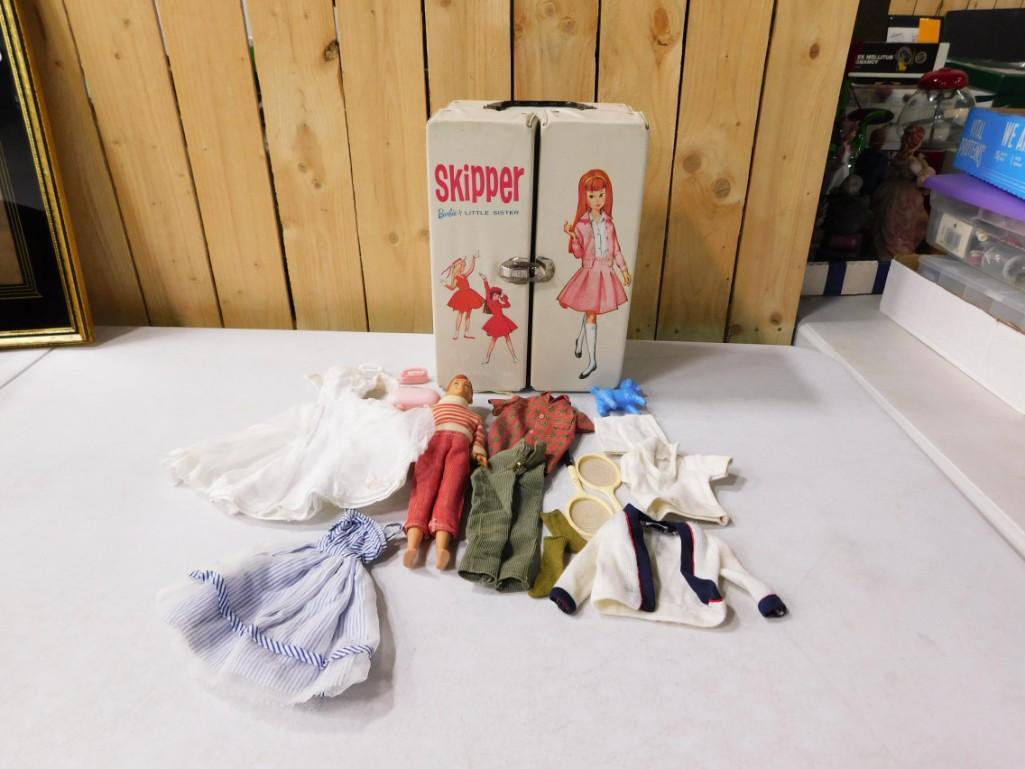 Mattel Skpper's Friend Ricky Doll, Skipper Case, Clothing and Accessories incl: Mattel Skpper's Friend Ricky Doll, Skipper Case, Clothing and Accessories incl tennis rackets, blue dog, telephones, purse, etc
