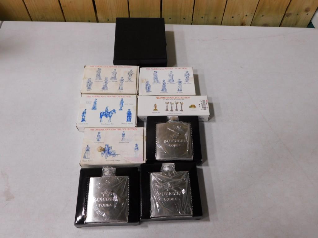 The American Pewter Collection Figures Plus New in Package Flasks incl Absinthe Original Flask: The American Pewter Collection Figures Plus New in Package Flasks incl Absinthe Original Flask