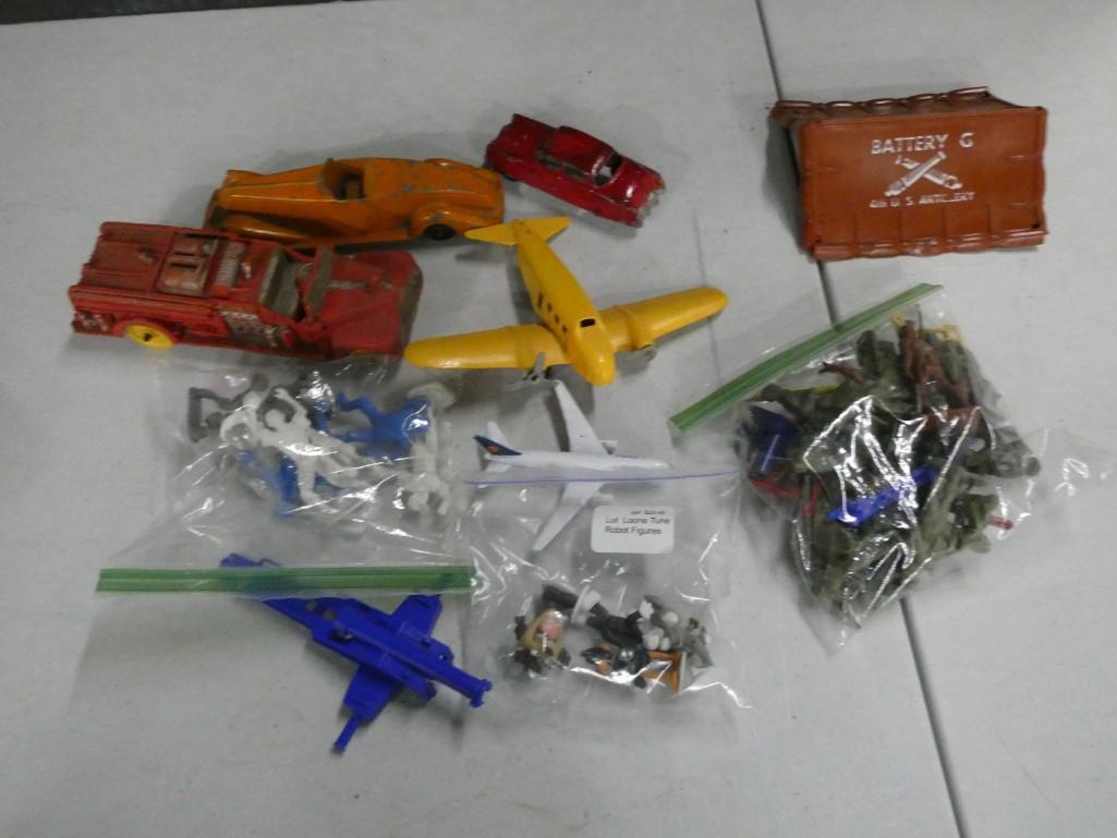 Misc. Toy Lot including Tootsie Toy, Mini figurines, Loonie Tunes, Army Men, Cars, etc. (1 of 6)