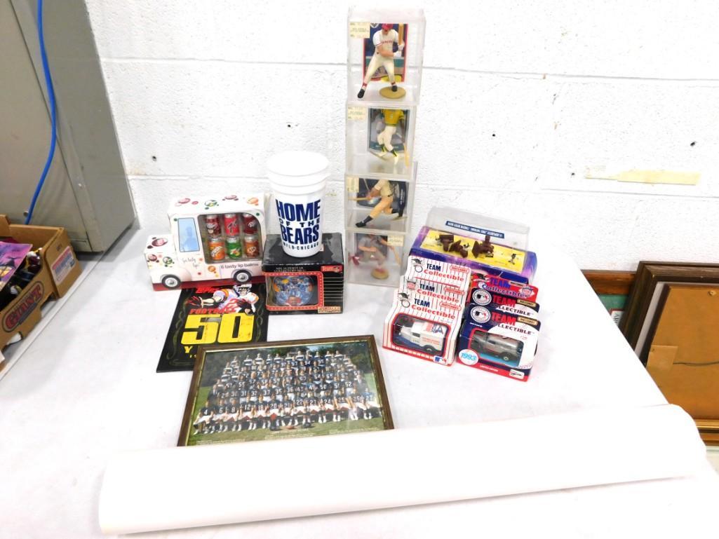 Sports Lot etc. Including Chicago Bears team photo, cars, figurines, cups, etc. (1 of 11)