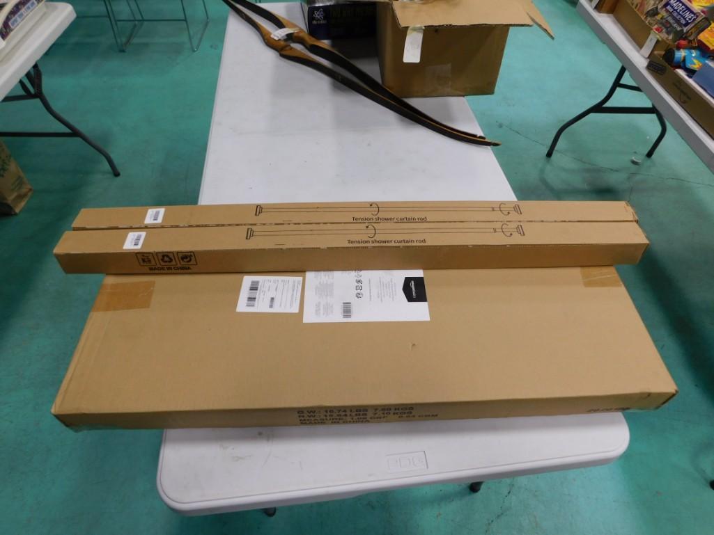 New in box products including Tension Shower Curtain Rods, 50 pair shoe rack (1 of 3)