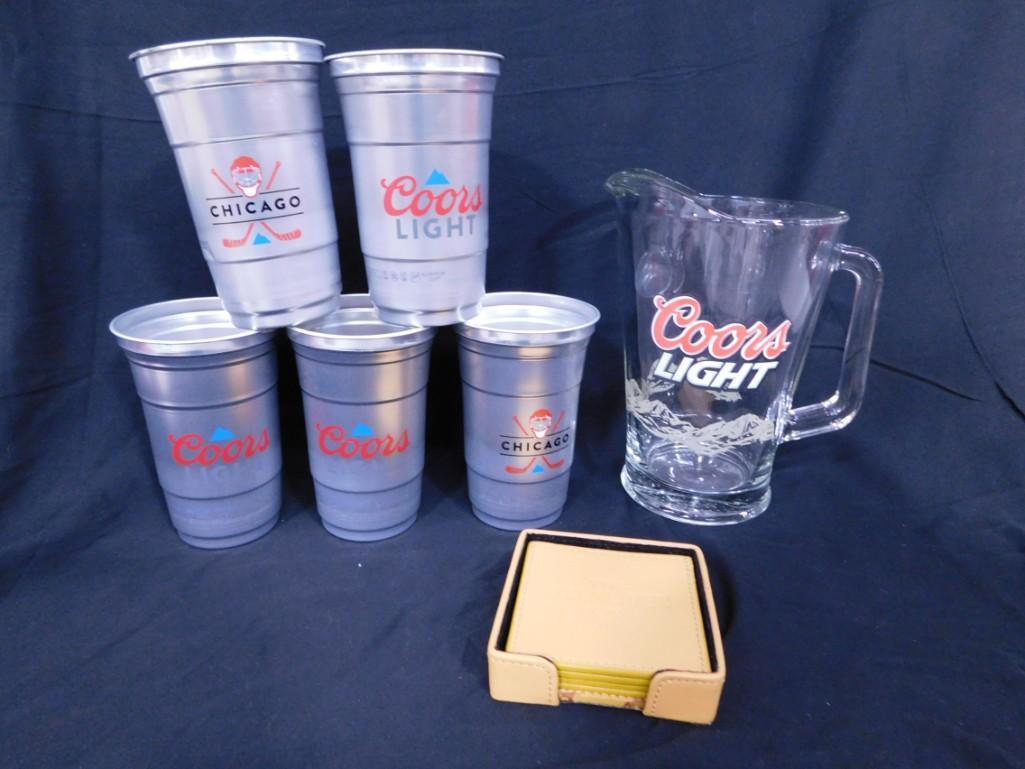 Bar Lot incl Glenlivet Coasters, Coors Light Pitcher, Coors Light Aluminum Glasses: Bar Lot incl Glenlivet Coasters, Coors Light Pitcher, Coors Light Aluminum Glasses