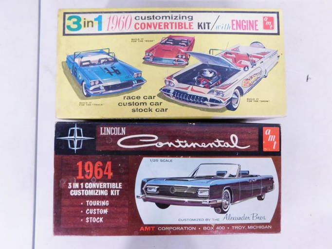 2 Amt Model Car Kits Incl 3 In 1 1960 Convertible Kit And 1964 Lincoln
