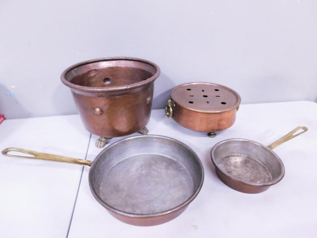Copper Cookware Made in Italy incl 2 Copper Skillets with Brass Handles, a Copper Warming Stand, (1 of 7)