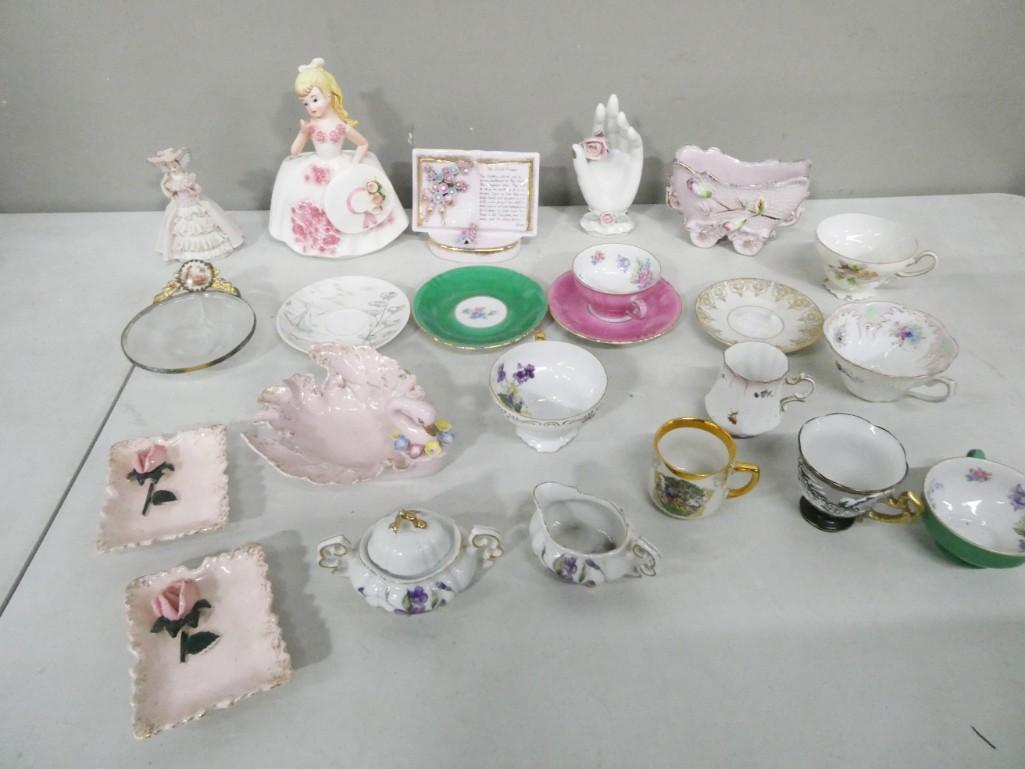 Porcelain Lot Lefton's etc, incl Figurines, Trinket Dishes, Teacups, etc (1 of 8)