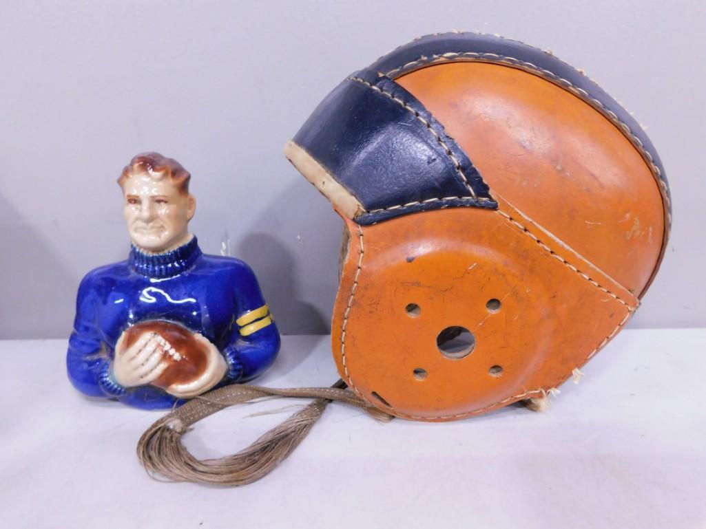 Vintage Leather Football Helmet National Champions C-18 Orange and Blue (1 of 7)