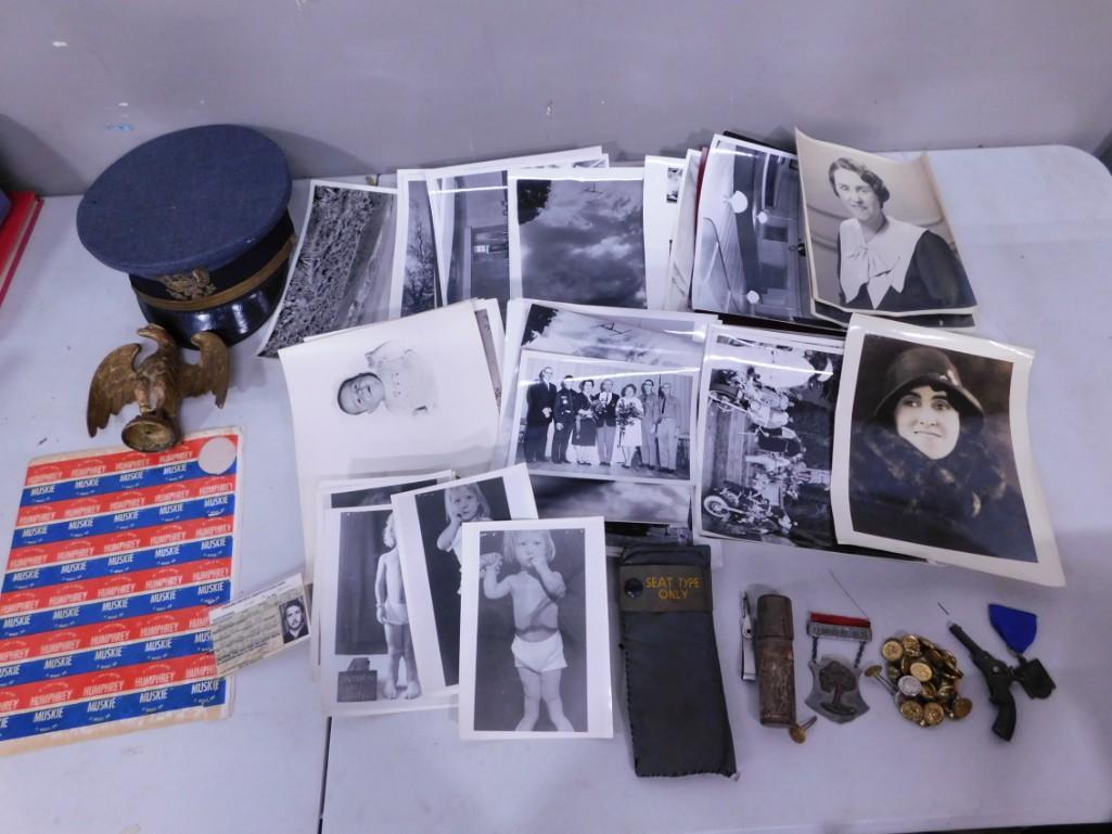 Lot of Vintage Photos,  Eagle Flag Topper, Humphrey Muskie Campaign Stickers, (1 of 11)