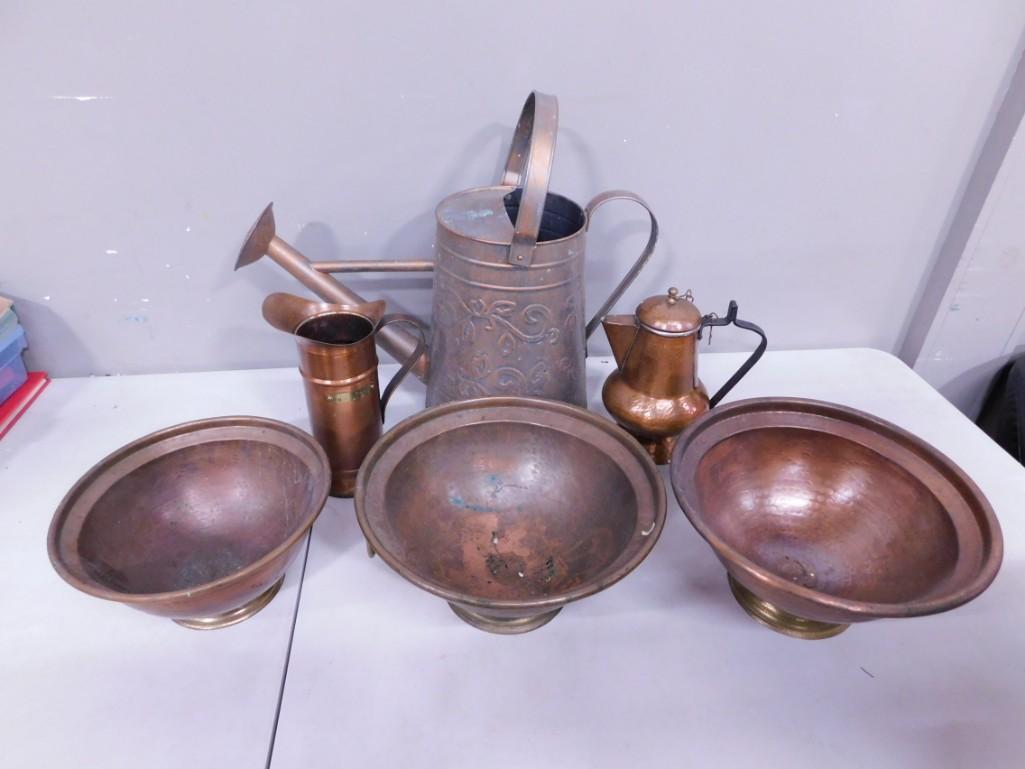 Copper Lot incl Set of Copper Mixing Bowls, Copper Creamer, Copper Pitcher, and Watering Can (1 of 4)