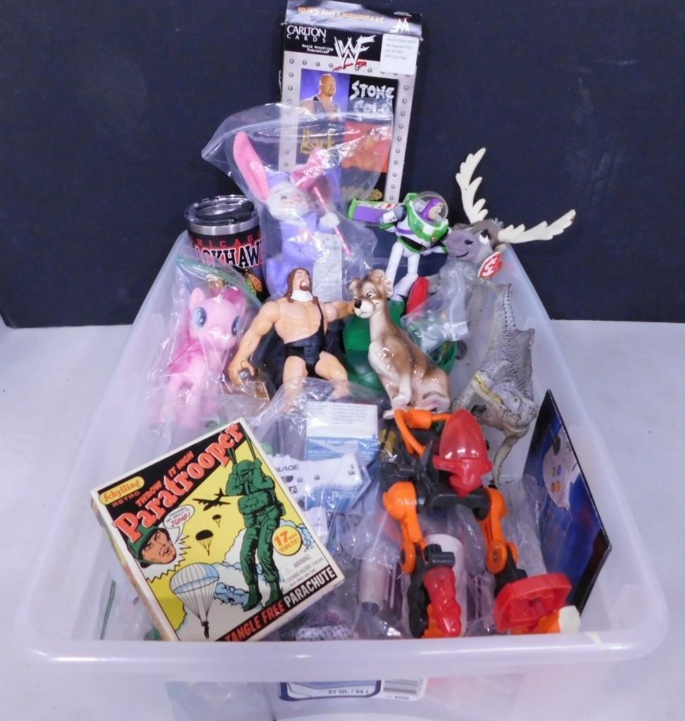 Toy Lot including Action Figures, Ty Beanie Baby, Buzz Lightyear, Stone Cold Steve Austin: Toy Lot including Action Figures, Ty Beanie Baby, Buzz Lightyear, Stone Cold Steve Austin, Paratrooper toy, etc.