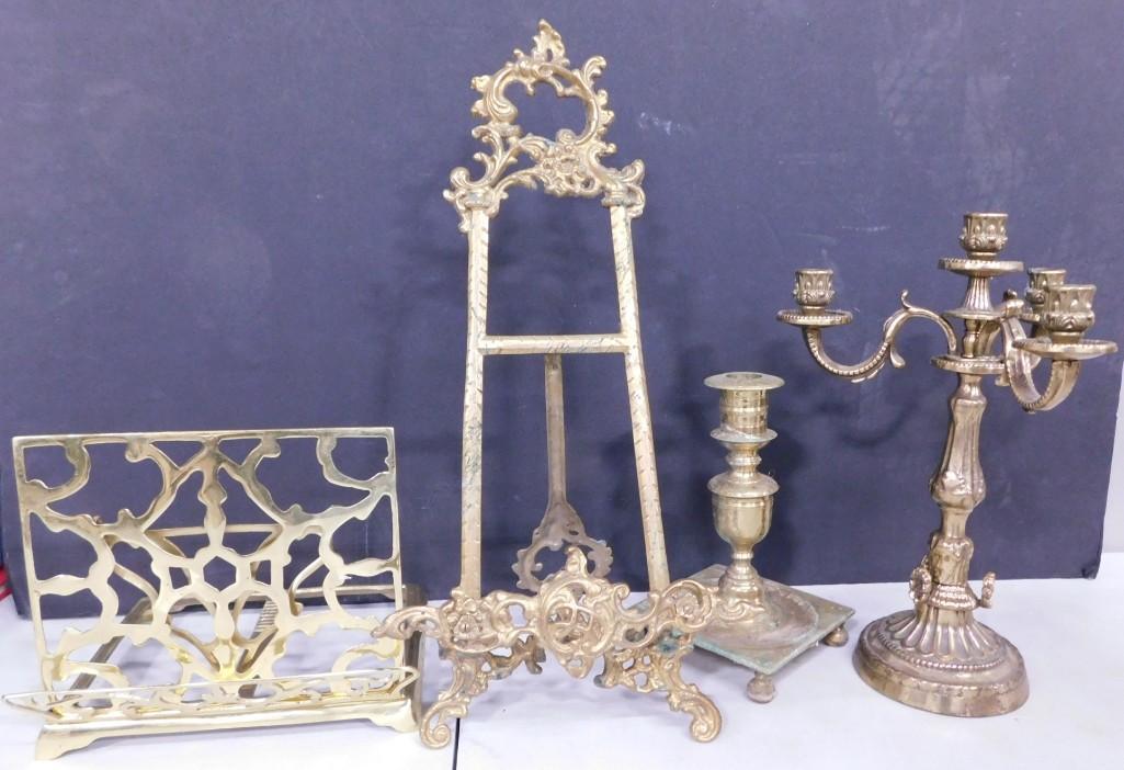 Brass Lot including Candle Holders, Stands, etc. (1 of 8)