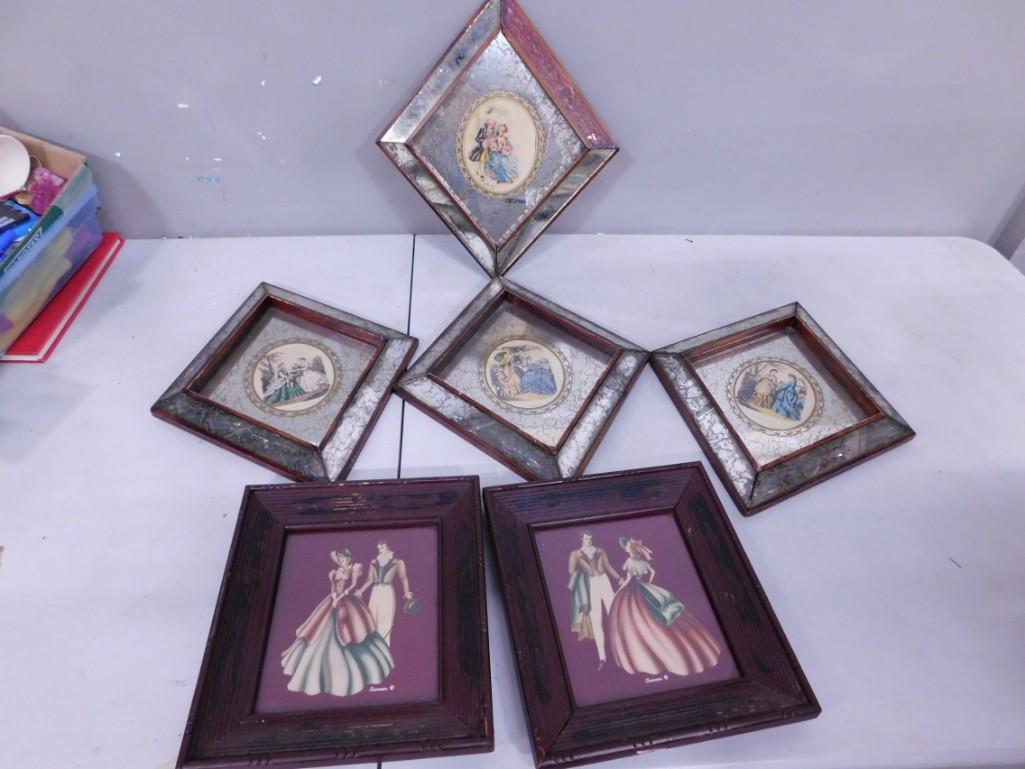 2 Framed Prints and 4 Framed Mirrors with Victorian Scenes (1 of 7)