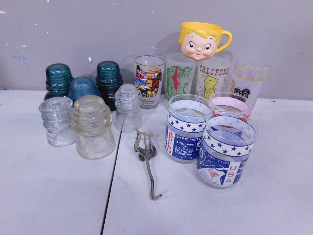 Misc. Lot including Railroad Insulators, NASA Apollo 13 Glasses, Other Glasses, Campbell's Soup Mug (1 of 5)