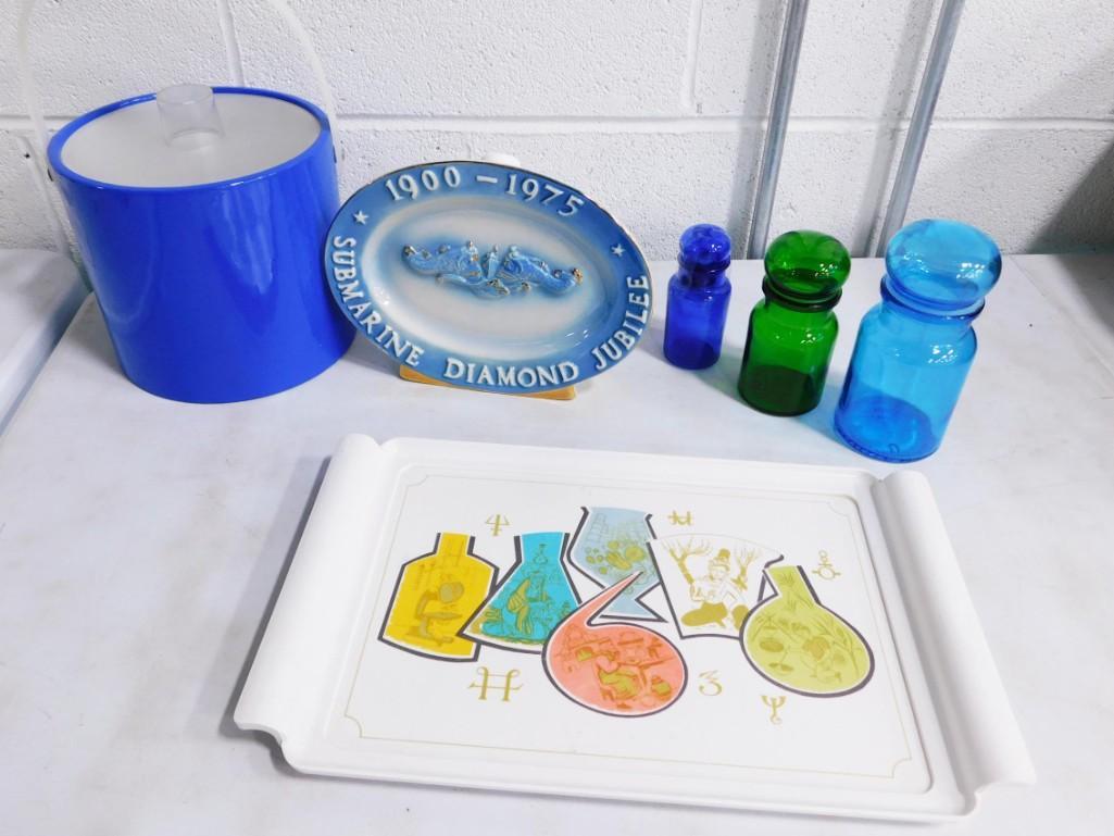 Vintage Apothecary Set with Tray and 3 Bottles Plus Ice Bucket and Jim Beam 75th (1 of 6)