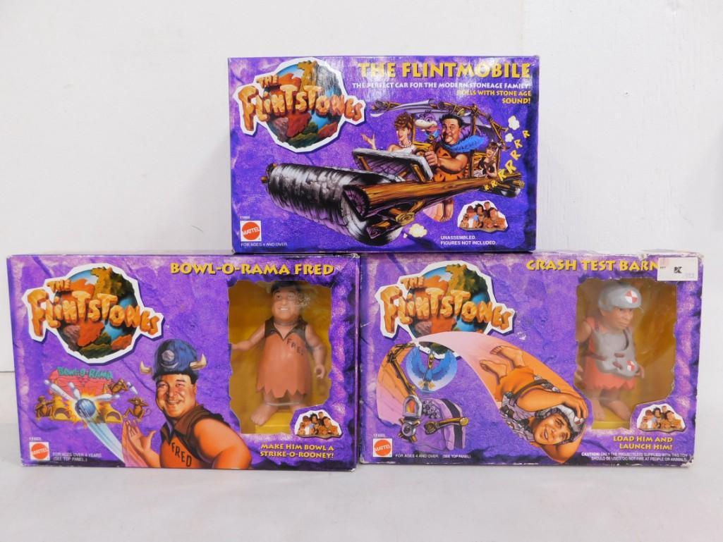 3 The Flintstones Figures incl The Flintmobile, Bowl-o-Rama Fred, Crash Test Barney (1 of 5)