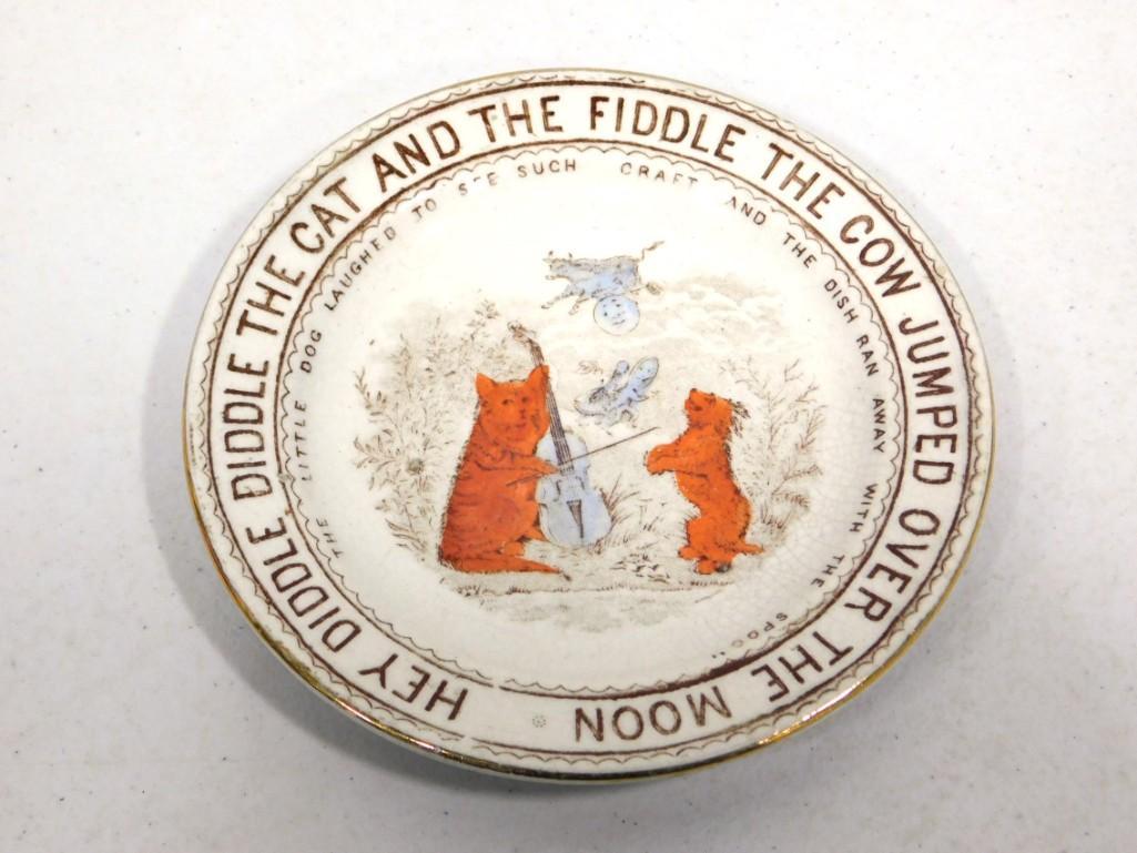 W & Co Hanley English Staffordshire Transferware Nursery Rhyme Plate Cat and the Fiddle (1 of 4)