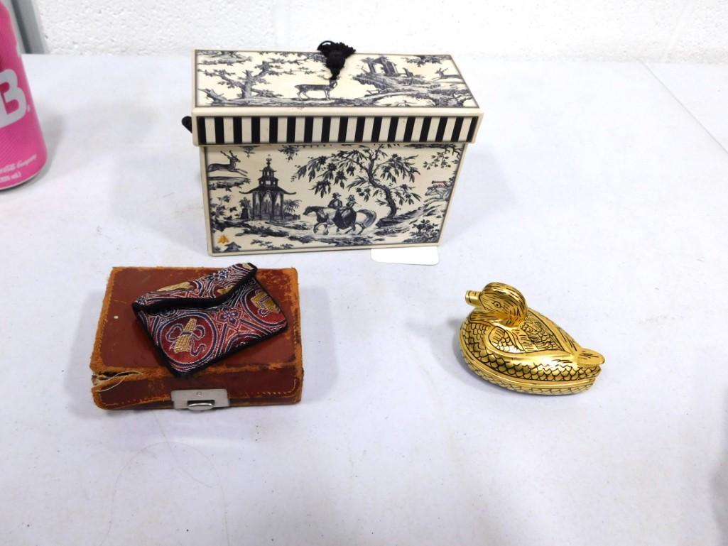 Trinket Boxes Etc incl Duck Trinket Box, Vintage Leather Box, etc (1 of 10)