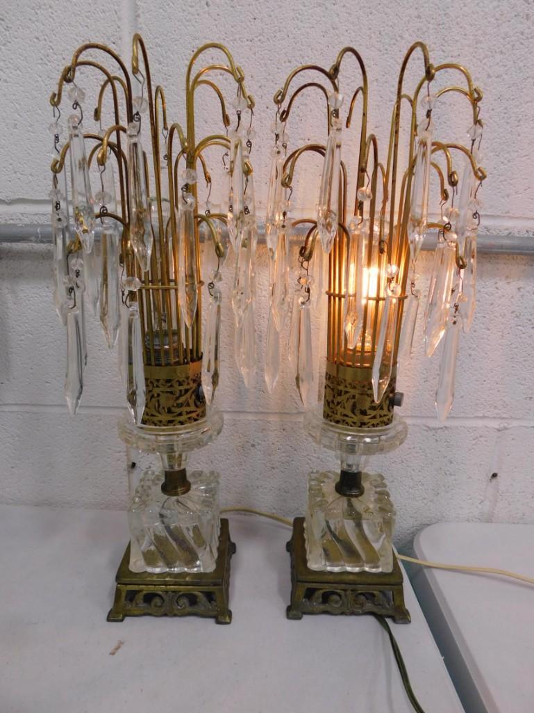 Pair of Vintage Waterfall Crystal Lamps (1 of 6)