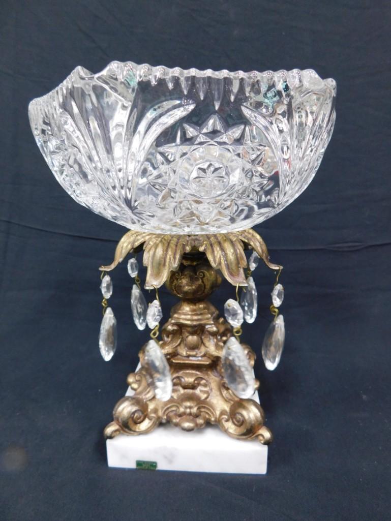 Vintage Hollywood Regency Style Pedestal Bowl with Marble Base (1 of 5)