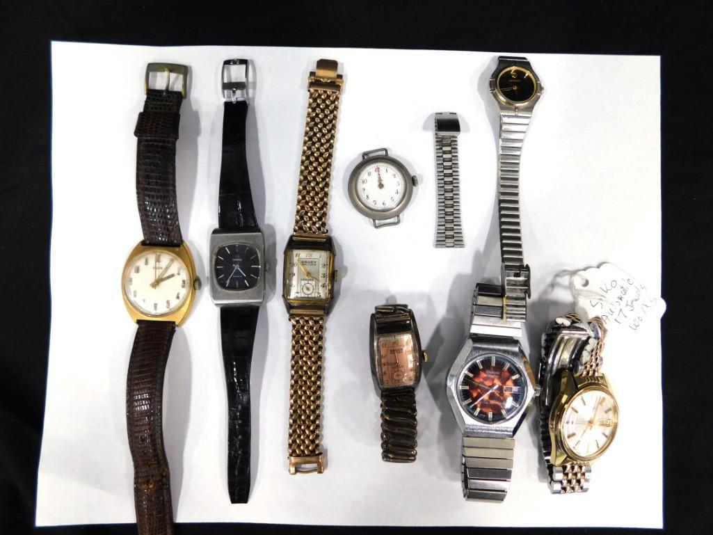 Lot of Watches incl Gruen, Movado, Elgin, Omega, Bolivia, Seiko, etc: Lot of Watches incl Gruen, Movado, Elgin, Omega, Bolivia, Seiko, etc Condition: The Seiko automatic seems to work, one of the Gruen wind up watches works. The others are wind up and do not seem to wor
