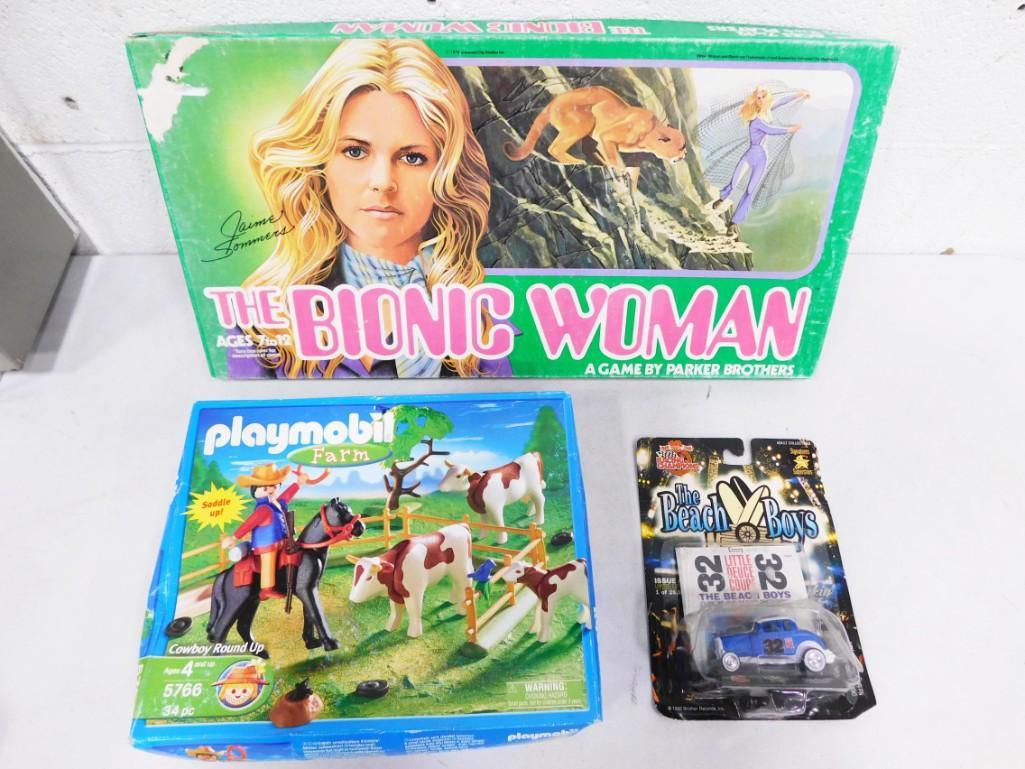 Toy Lot incl Vintage The Bionic Woman, Playmobil Farm 5766 Cowboy Round Up, The Beach Boys (1 of 7)