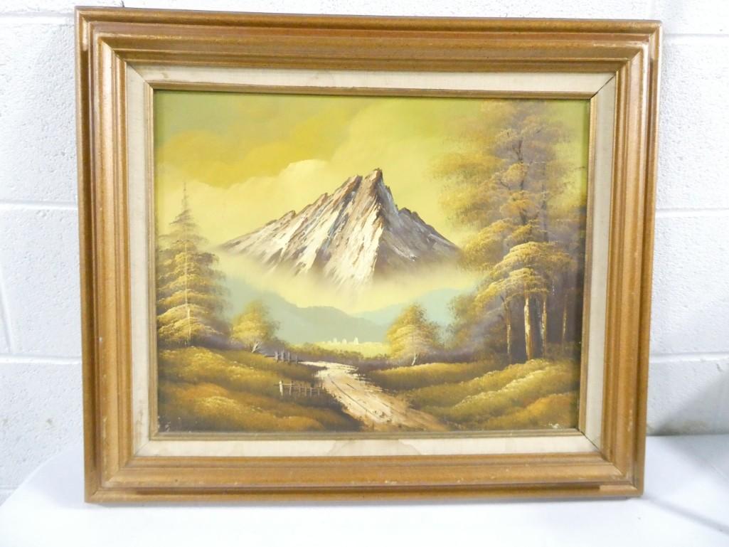 Framed Painting of a Mountain Scene signed Hilton (1 of 5)