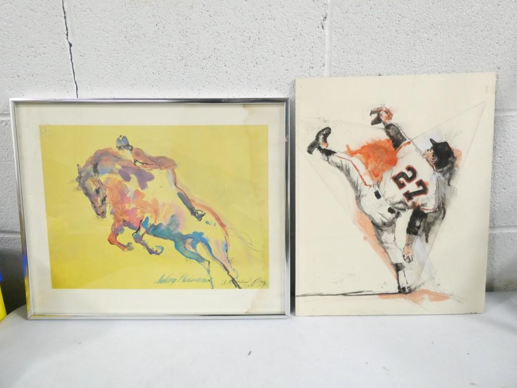 Framed Leroy Neiman Print and unsigned watercolor of a baseball player (1 of 8)
