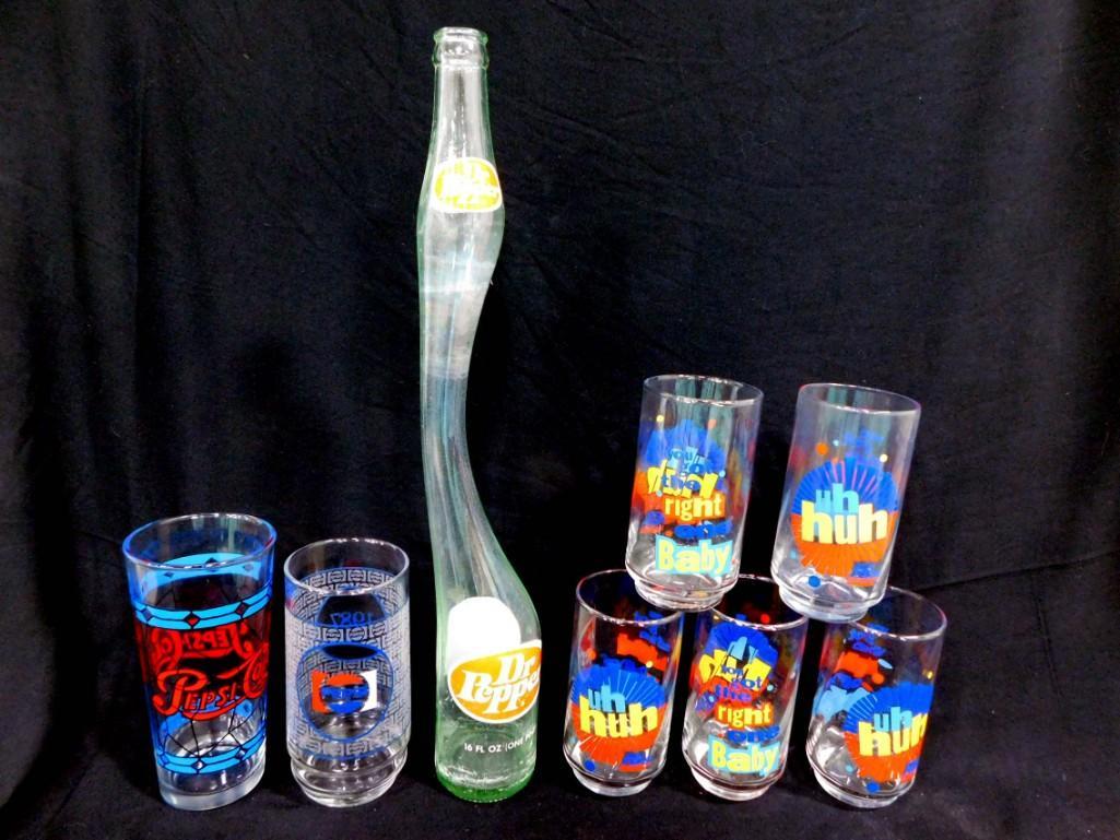 Stretched Dr Pepper Bottle, 5 You Got the Right One Baby Diet Pepsi Glasses, 2 Pepsi Glasses: Stretched Dr Pepper Bottle, 5 You Got the Right One Baby Uh Huh Diet Pepsi Glasses, 2 Pepsi Glasses or Tumblers