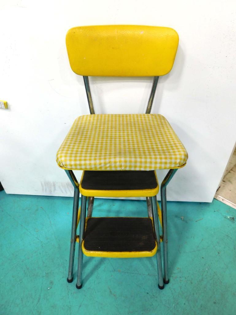 Vintage Yellow Kitchen Step Stool Chair (1 of 5)