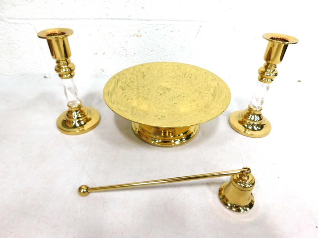 Brass Lot incl Candle Holders, Snuffer (1 of 3)