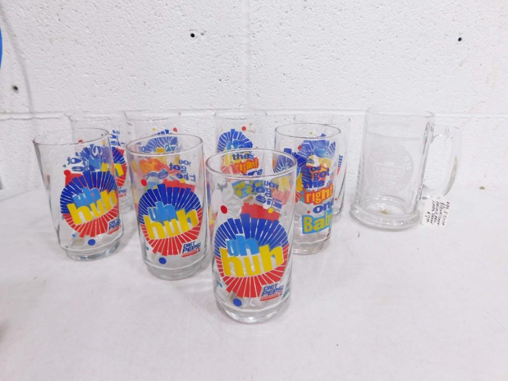 8 You Got the Right One Baby Uh Huh Diet Pepsi Glasses and a Southern Pacific Railroad Mug: Set of 8 You Got the Right One Baby Uh Huh Diet Pepsi Glasses and a Southern Pacific Railroad Mug