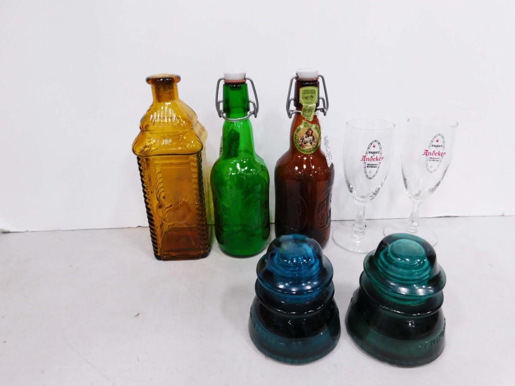 3 Bottles, 2 Insulators, 2 Pabst Andeker Beer Glasses (1 of 7)