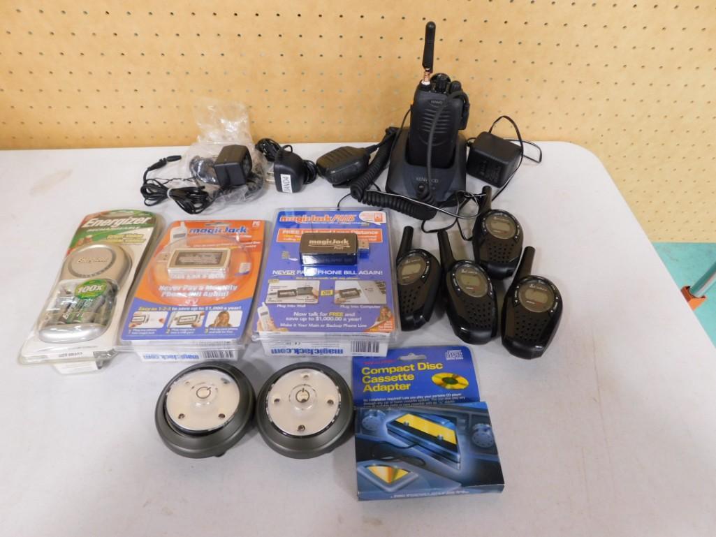 Lot of electronics including Cobra Walkie Talkies, Energizer Rechargeables, Magic Jack Plus (1 of 5)