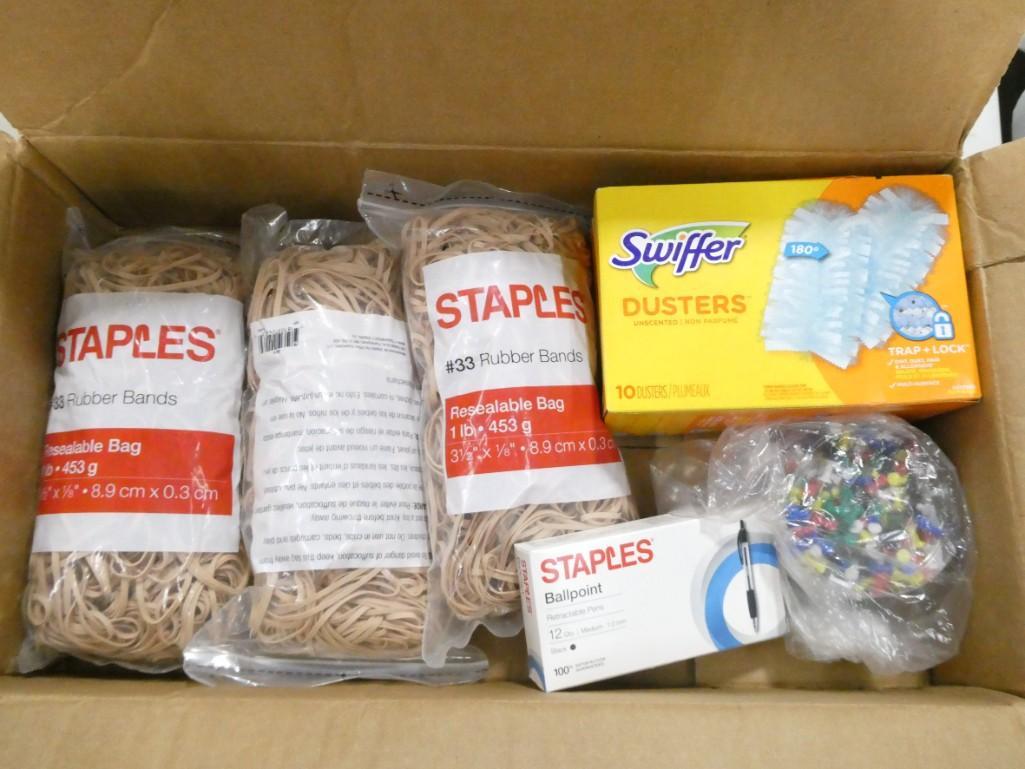 Office Supply Lot incl 3lb Rubber Bands, Box of Pens, Push Pins, Swiffer Duster Refills: Office Supply Lot incl 3lb Rubber Bands, Box of Pens, Push Pins, Swiffer Duster Refills