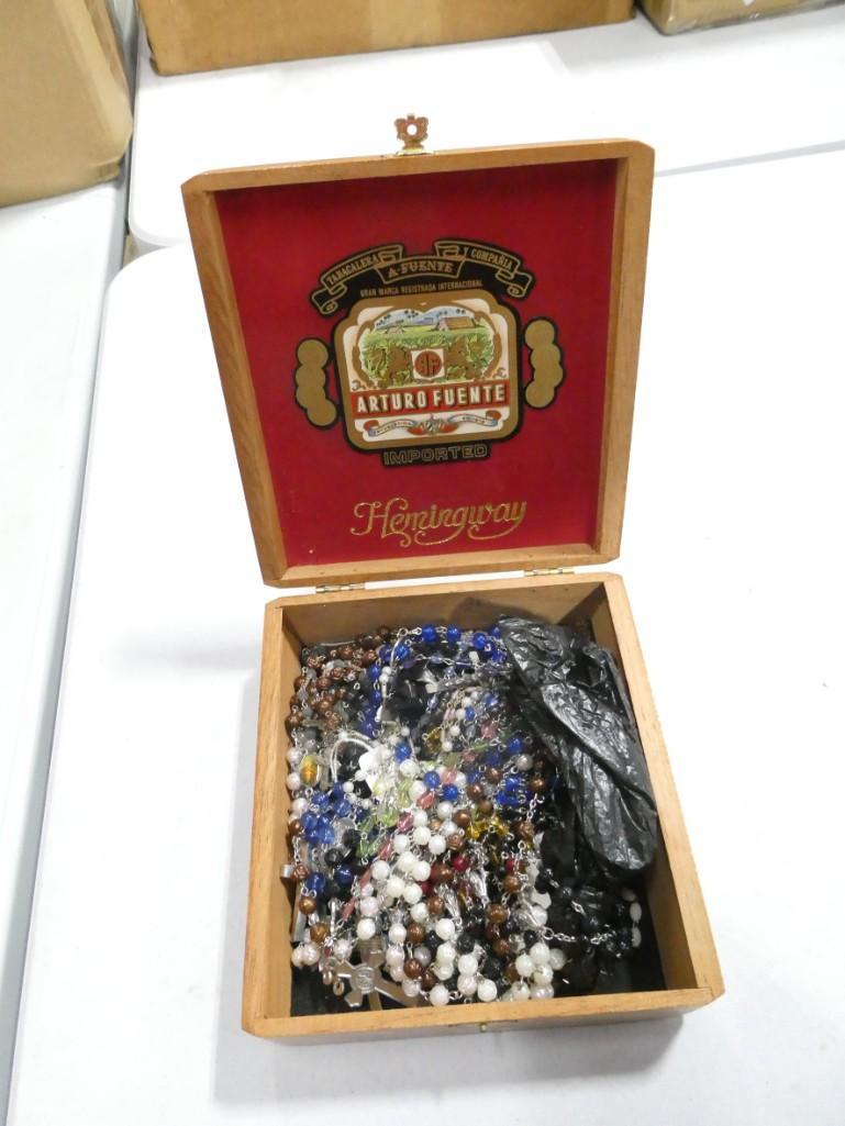 Cigar Box with Jewelry incl Rosaries, Religious, etc (1 of 4)