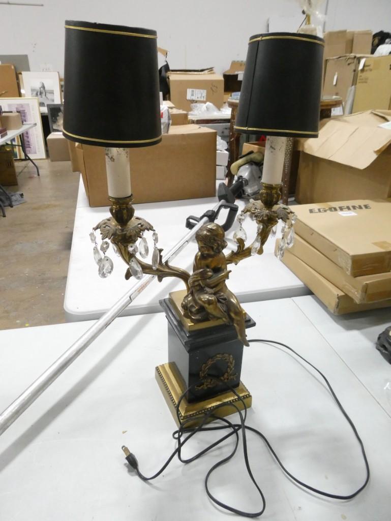 Vintage Lamp Brass, Crystals, and 2 Shades: Vintage Lamp Brass, Crystals, and 2 Shades Approx 24" tall