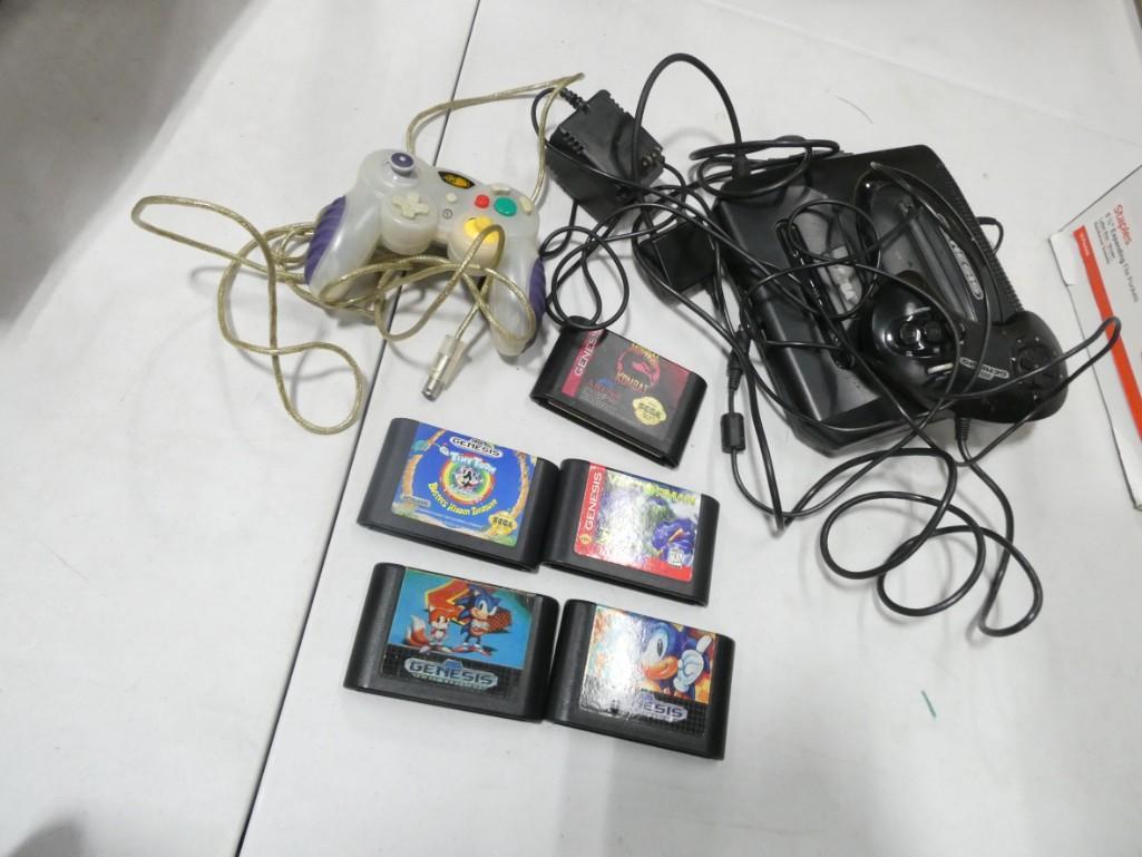 Sega Genesis Lot incl System, Controller, AC Adapter, 5 Video Games incl Mortal Combat, (1 of 5)