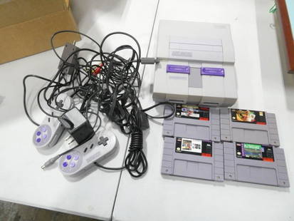 Super Nintendo SNES Lot incl System, 4 Video Games, 2 Controllers, Cords,: Super Nintendo SNES Lot incl System, 4 Video Games incl Tecmo Super Bowl, Super Caesars Palace, etc , 2 Controllers, Cords,