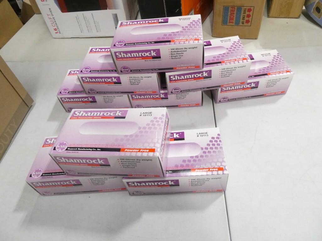 Shamrock Latex Exam Gloves 6 Packs of Medium and 3 Packs of Large: Lot of 9 Packs Shamrock Latex Exam Gloves 6 Packs of Medium and 3 Packs of Large .