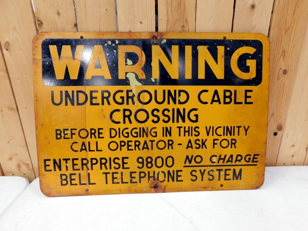 Vintage Metal Sign Warning Underground Cable Crossing (1 of 2)