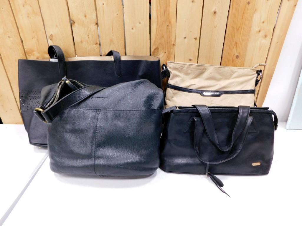 Lot of 4 Leather & Designer Purses incl Ralph Lauren Faux Leather Black Tote Bag with (1 of 9)