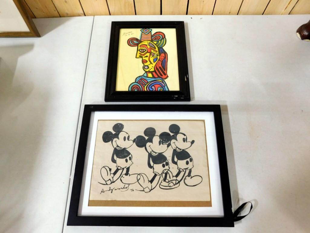 Pair of Framed Prints - Picasso Dora Maar and Warhol Mickey Mouse (1 of 7)