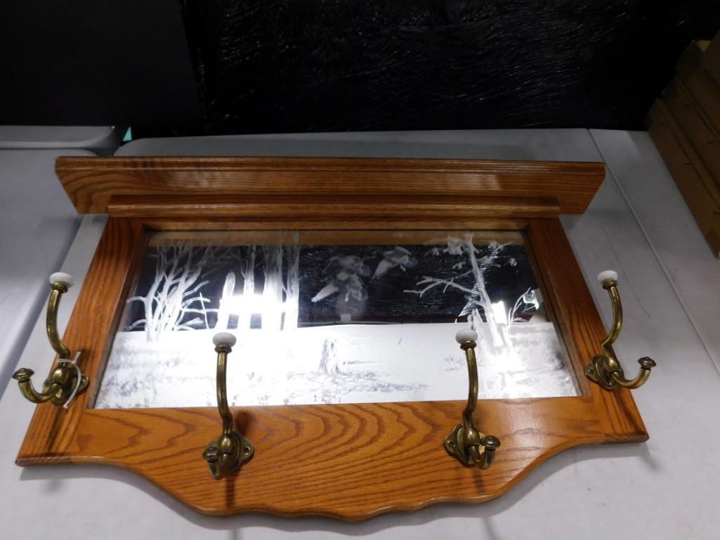 Etched Mirror Coat Rack / Wall Hanging - roughly 32" long (1 of 3)