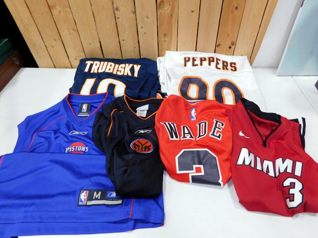 Lot of Sports Jerseys including Chicago Bears Peppers, Trubisky, Pistons, Miami, New York Knicks: Lot of Sports Jerseys including Chicago Bears Peppers, Trubisky, Pistons, Miami Dwyane Wade, New York Knicks, etc.