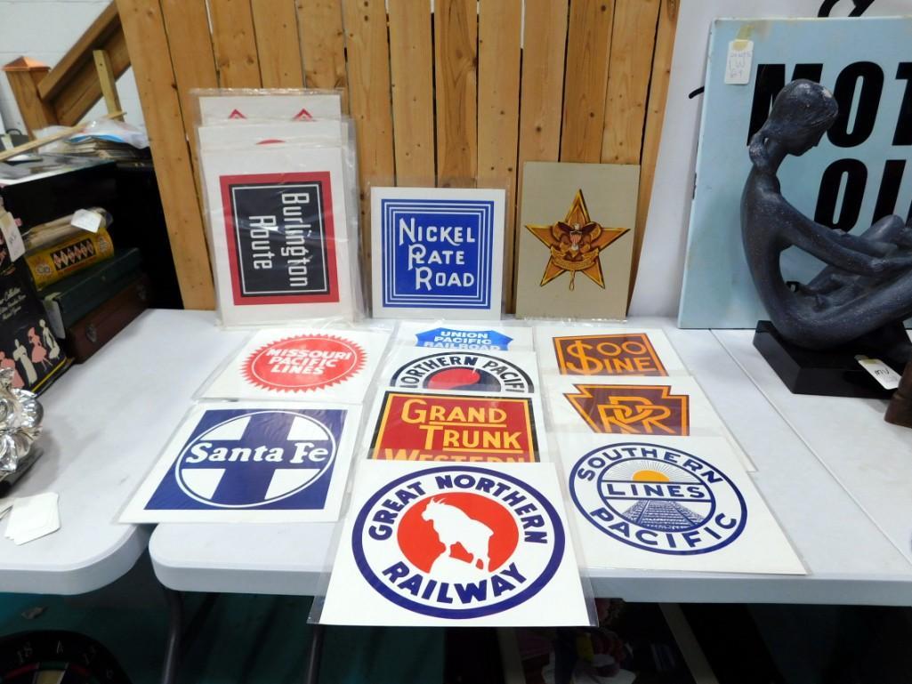 Lot of 19 Train Prints Etc. including Santa Fe, Great Northern, Grand Trunk (1 of 3)