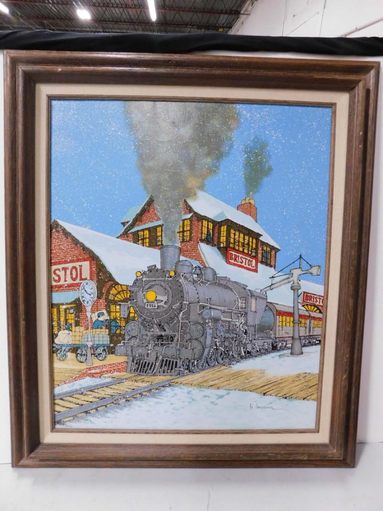 1989 H. Hargrove Oil Serigraph "Bristol Station" Framed 26"x30.5" (1 of 4)