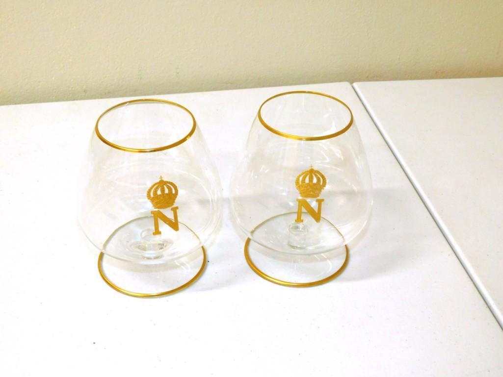 Pr of St Louis Gilt Crystal Brandy Snifters with Napoleon Crest (1 of 4)