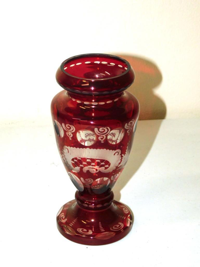 Czech Bohemian Ruby Red Cut to Clear Glass Vase (1 of 4)