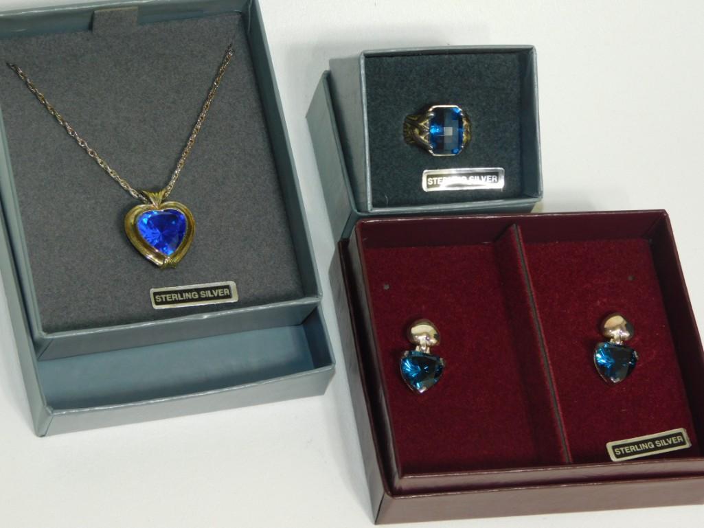 3 Sterling Silver Jewelry Items incl Sterling Silver Necklace with Heart Pendant, Sterling Silver Ea (1 of 9)