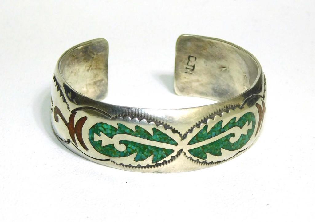 Sterling Silver Cuff Bracelet: Sterling Silver Cuff Bracelet with Turquoise and Jasper