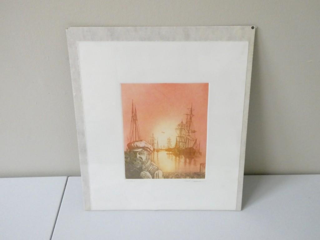 Paul Tappenden Signed Color Etching Nautical Scene 16.75" x 14.5" (1 of 5)